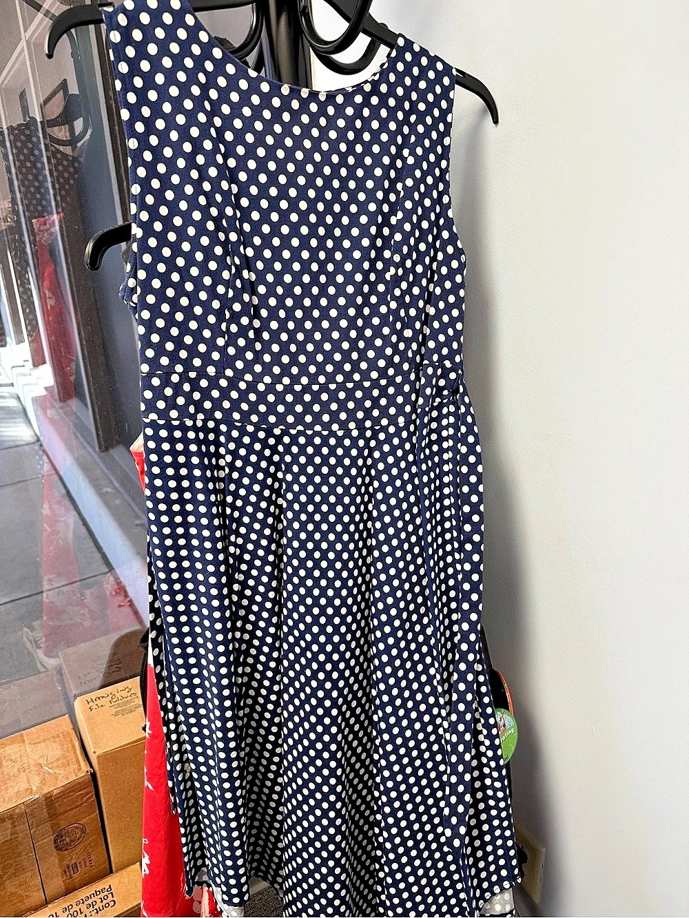 ACEVOG Polka Dot Midi Dress in Blue & White Like New